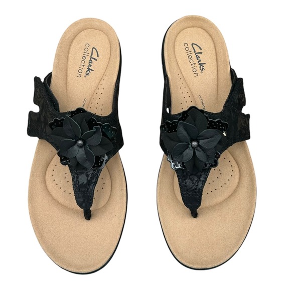 Clarks Shoes - Clarks Women's Laurieann Gema Leather Thong Sandal Size 7 Black Arch Support